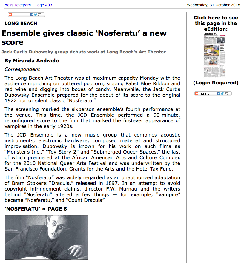 Dubowsky Ensemble Nosferatu Press Telegram