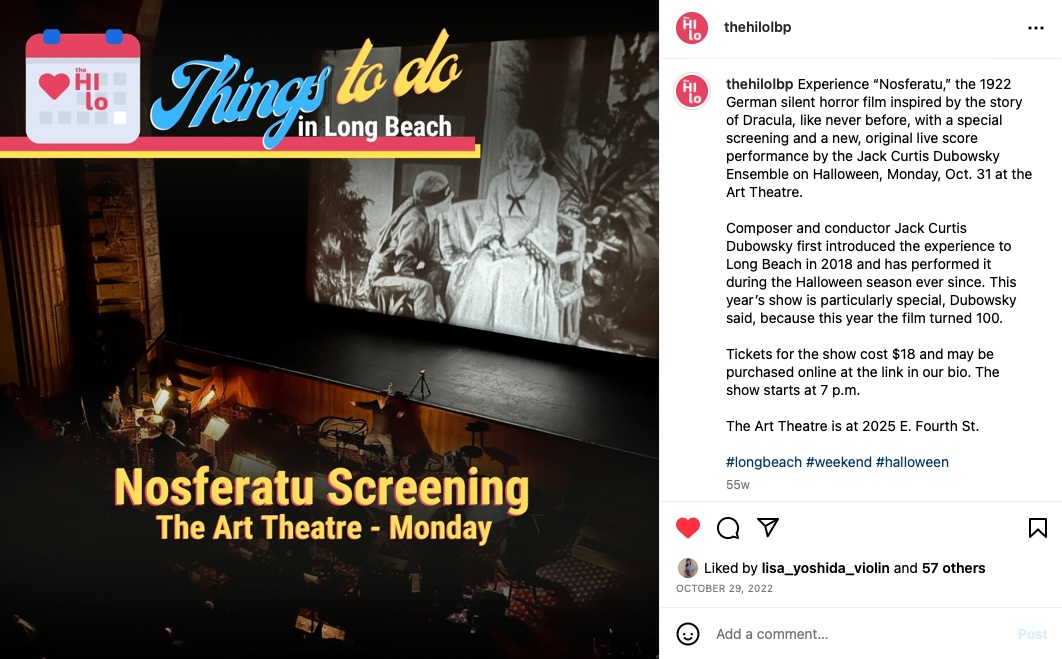 Long Beach Post HiLo Instagram Nosferatu JCDEnsemble