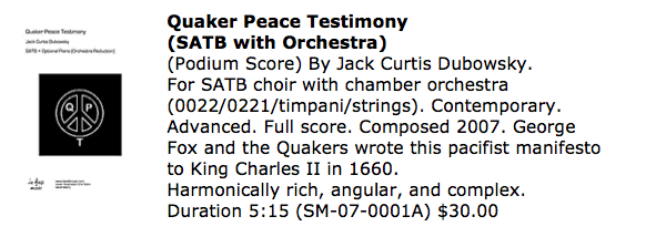 Quaker Peace Testimony SATB with Orchestra