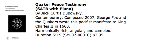 Quaker Peace Testimony SATB with Piano