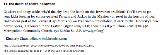 SF Chronicle Preview of Halloween in the Castro Opera by Jack Curtis Dubowsky
