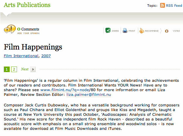 Film International Film Happenings 2007