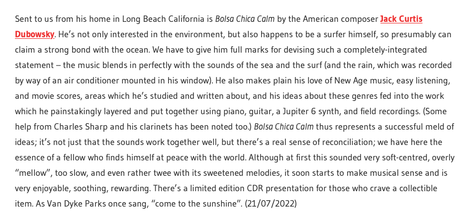 The Sound Projector Bolsa Chica Calm Dubowsky album review