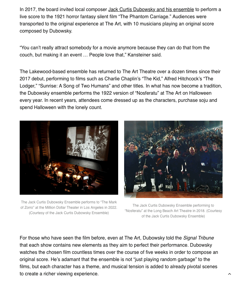 Signal Hill Tribune on Jack Curtis Dubowsky Ensemble